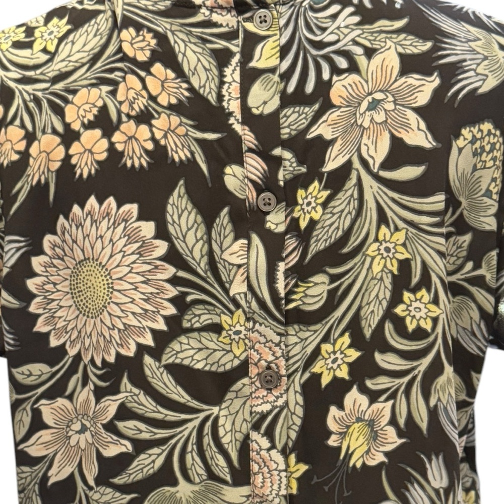Loft Neutral Floral Blouse Ruffle Sleeves size Medium - Picture 7 of 9